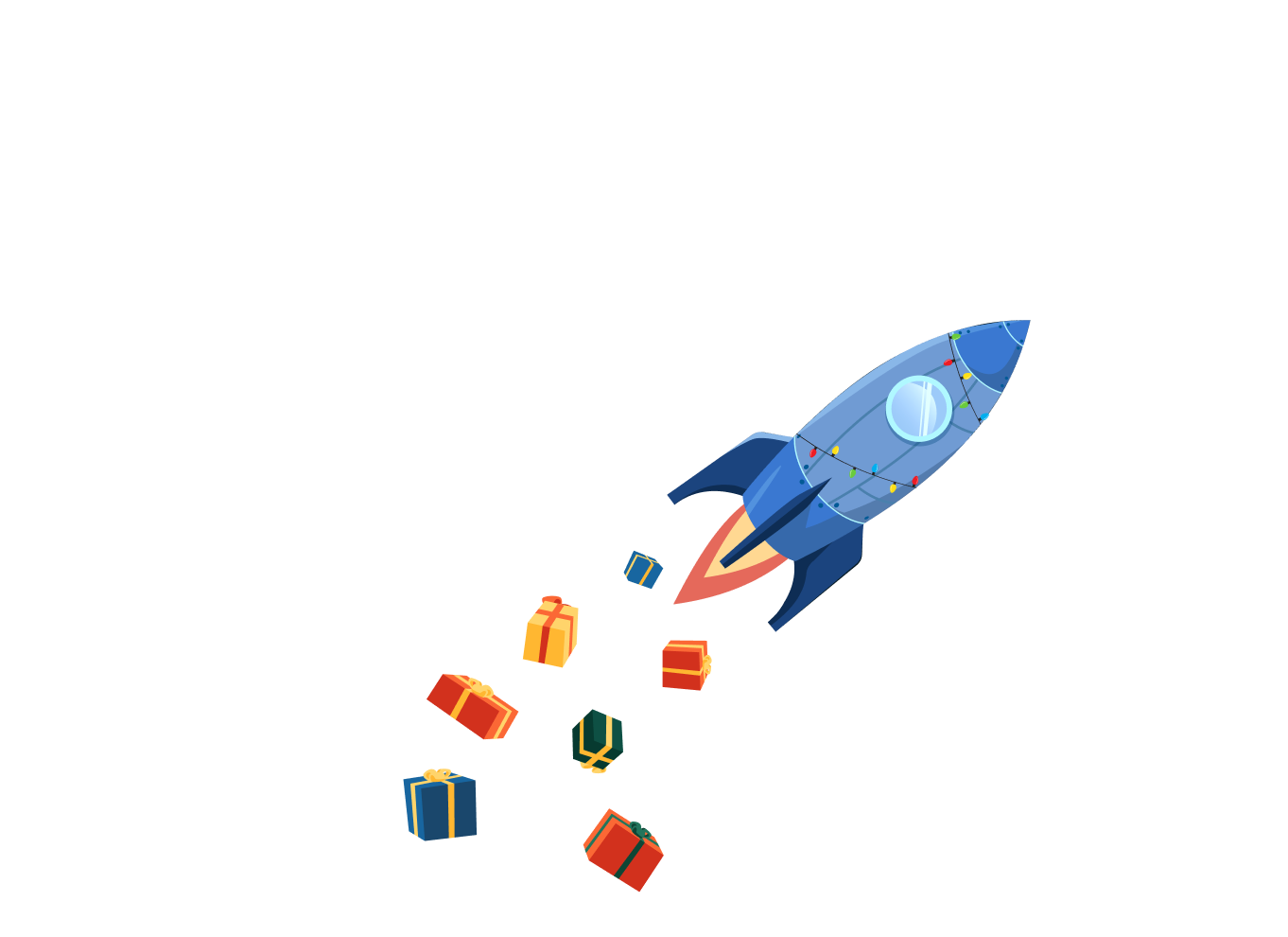 Spaceship in space with presents