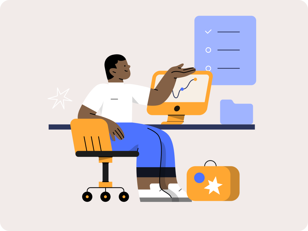 Worker working from home at a desk with computer