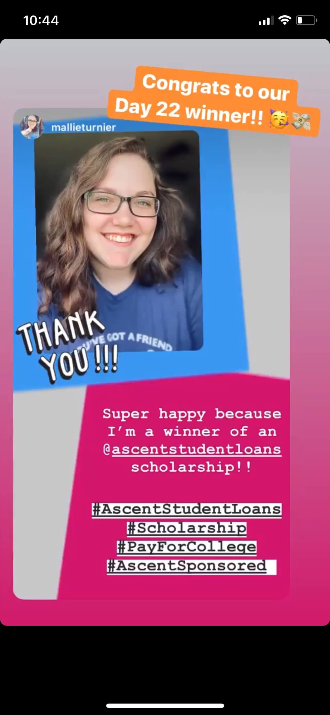 Ascent scholarship winner