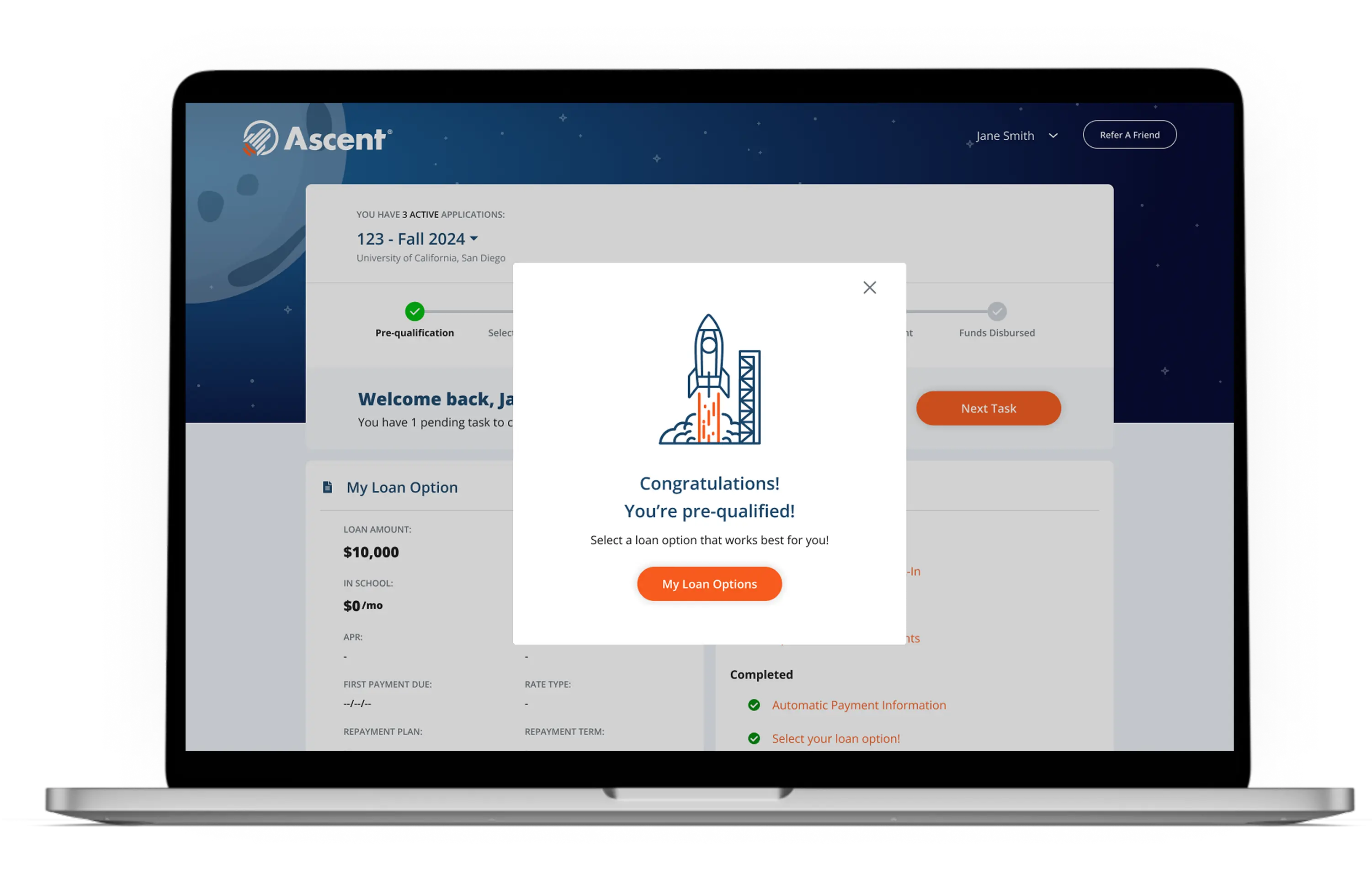 ascent loan approval application screen