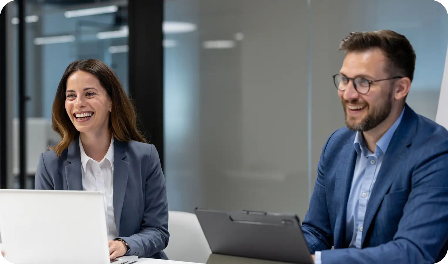 Business students smiling