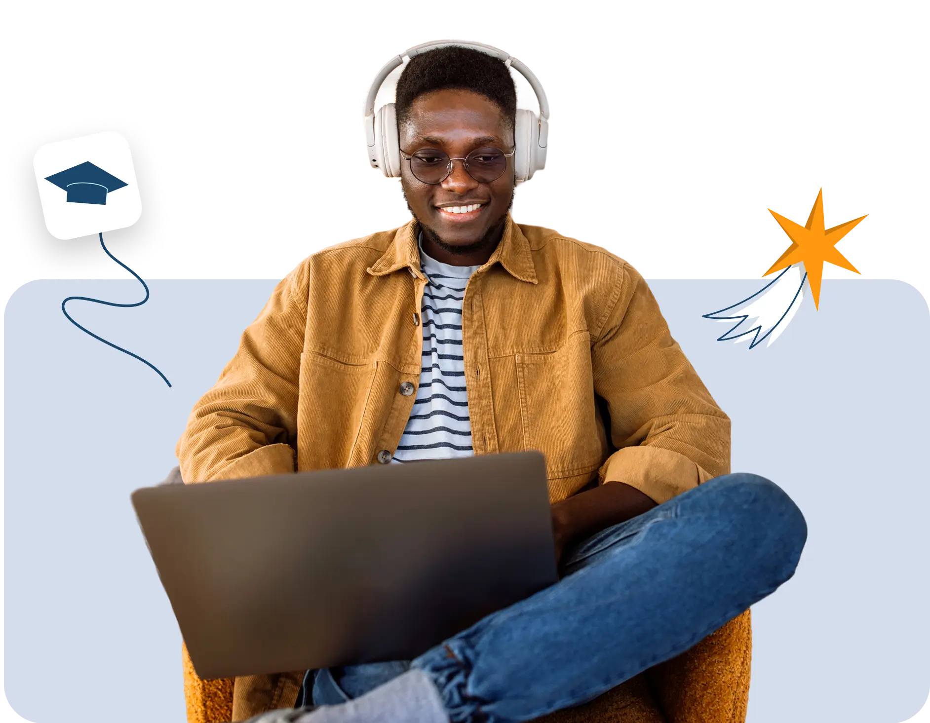 Happy student using laptop