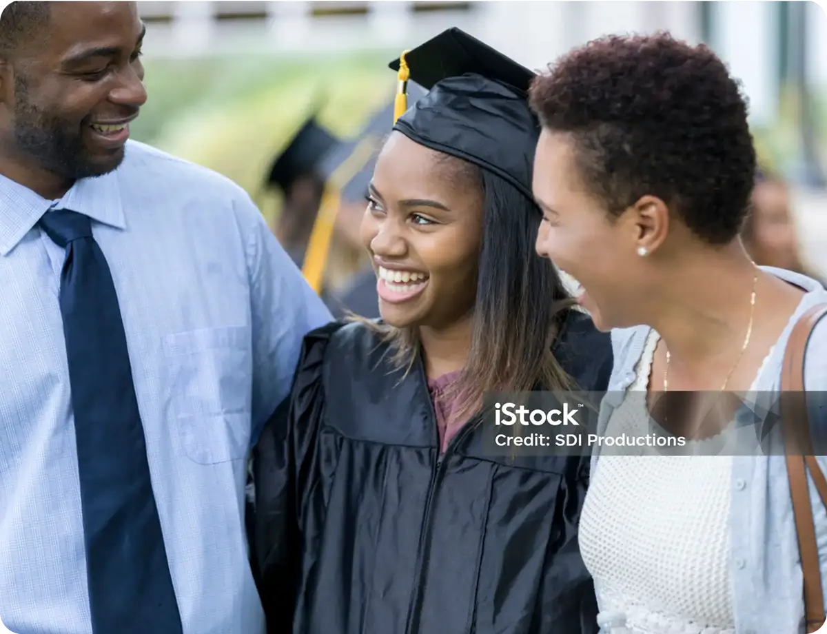 Happy student with parents