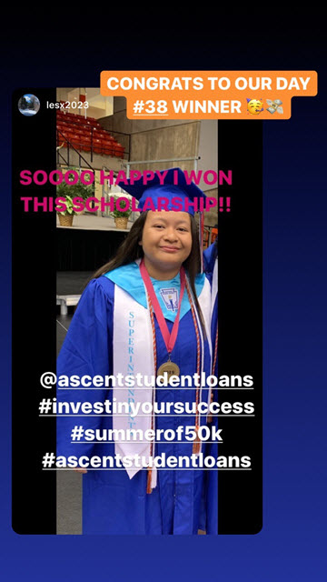 Day 38 scholarship winner