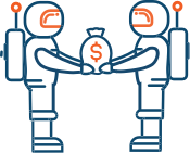 Astronaut giving money to other astronaut