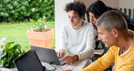 Student and parent sitting in front of computer.