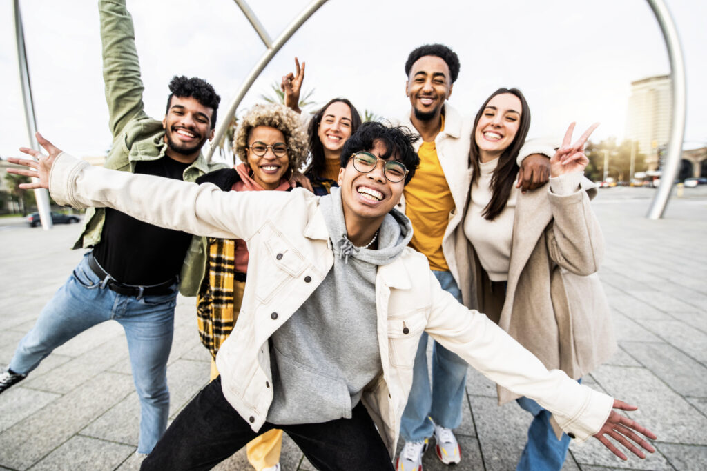 Happy college students on campus