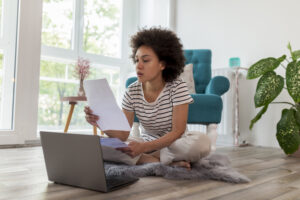Woman reviewing loan information