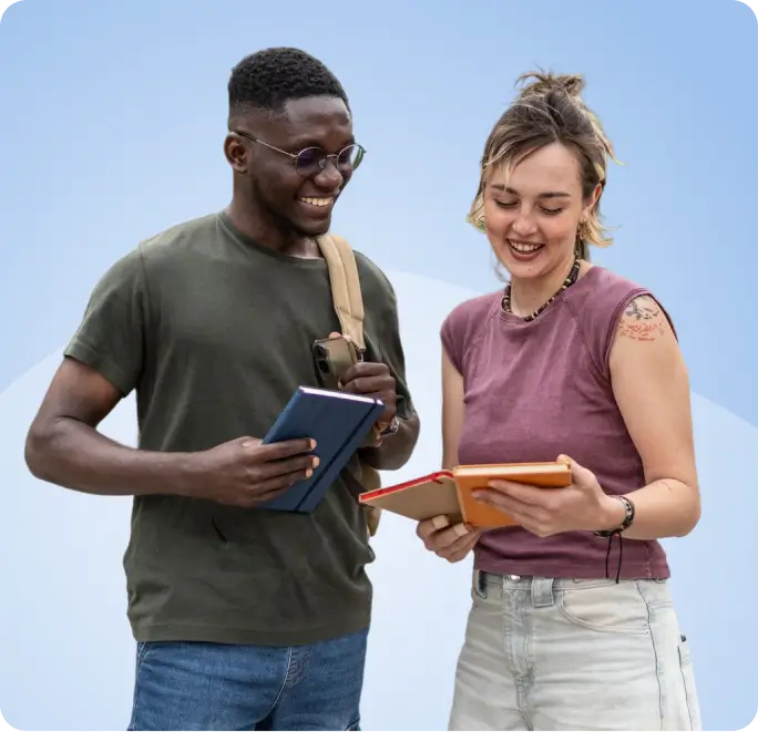 Students sharing notes on campus - desktop
